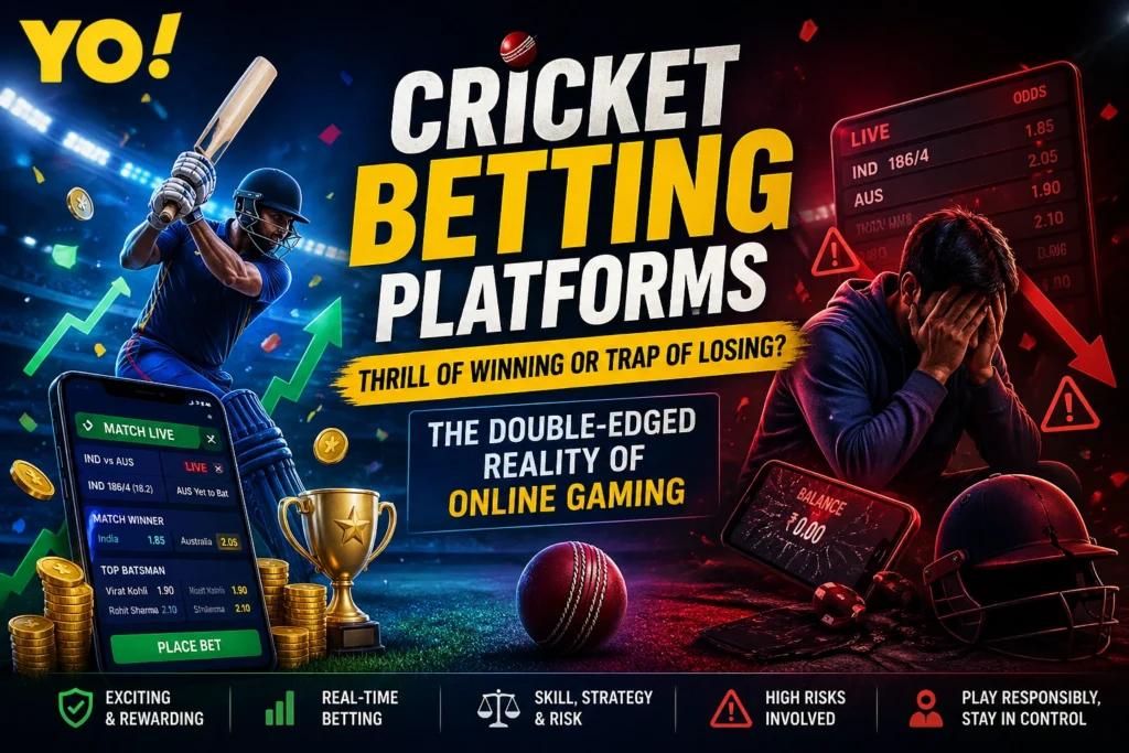 Cricket betting platforms showing thrill of winning vs risk of losing in online gaming