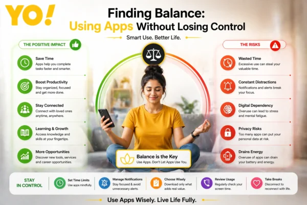 Finding Balance Using Apps Without Losing Control showing benefits and risks of Download App usage