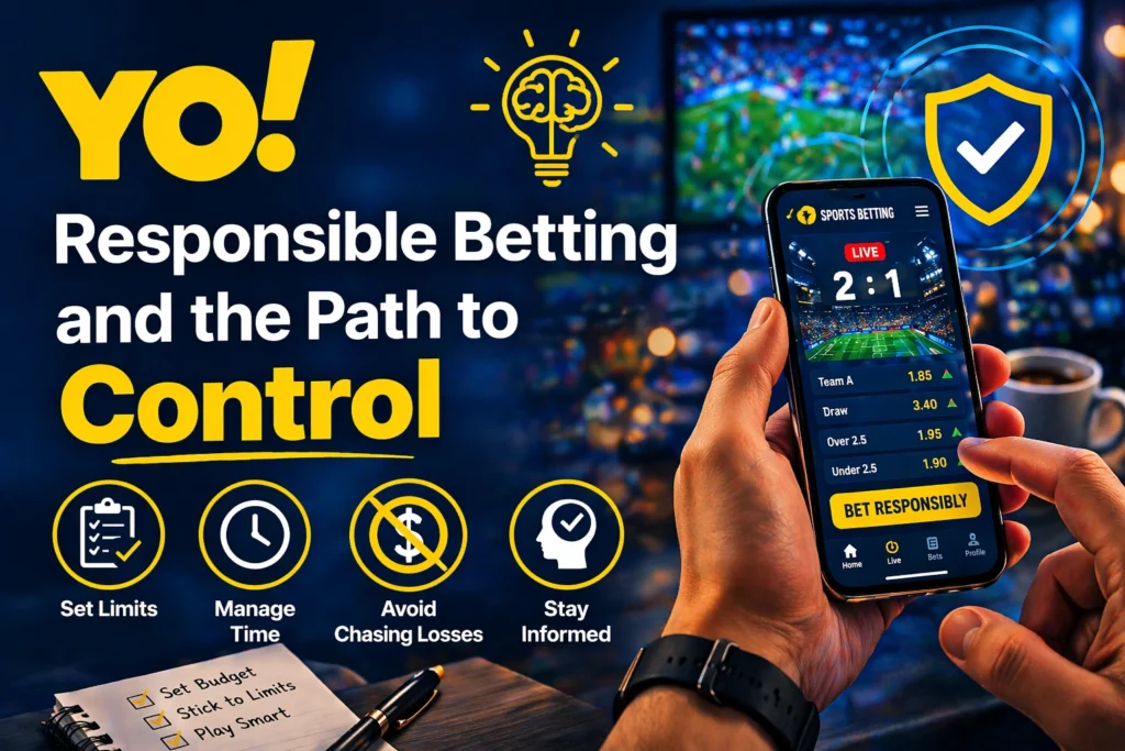 Responsible online sports betting concept with YO logo showing control, limits, and smart betting decisions
